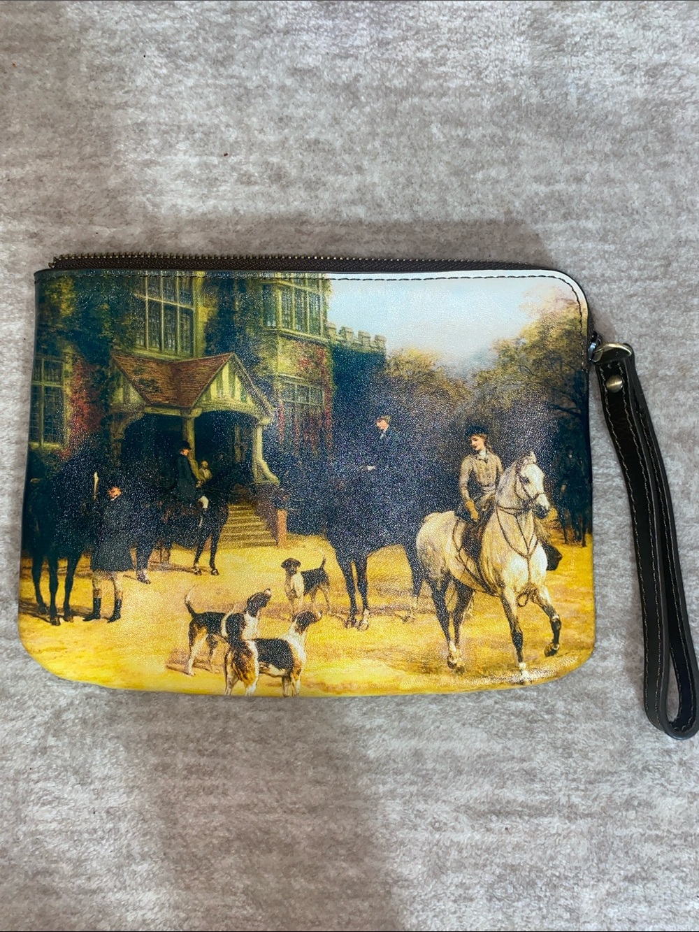 Patricia Nash country ride Equestrian Scene Wristlet Pouch in Yellow and Brown
